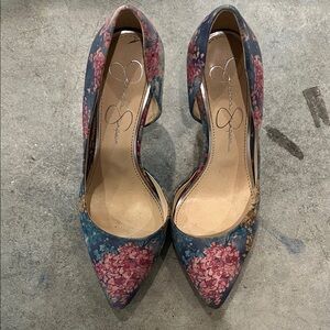 Jessica Simpson Floral Heels in Blue and Pink